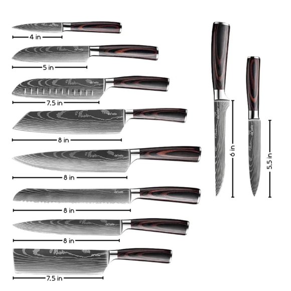 10 Piece Damascus Pattern Kitchen Knife Set - Picture 4 of 5